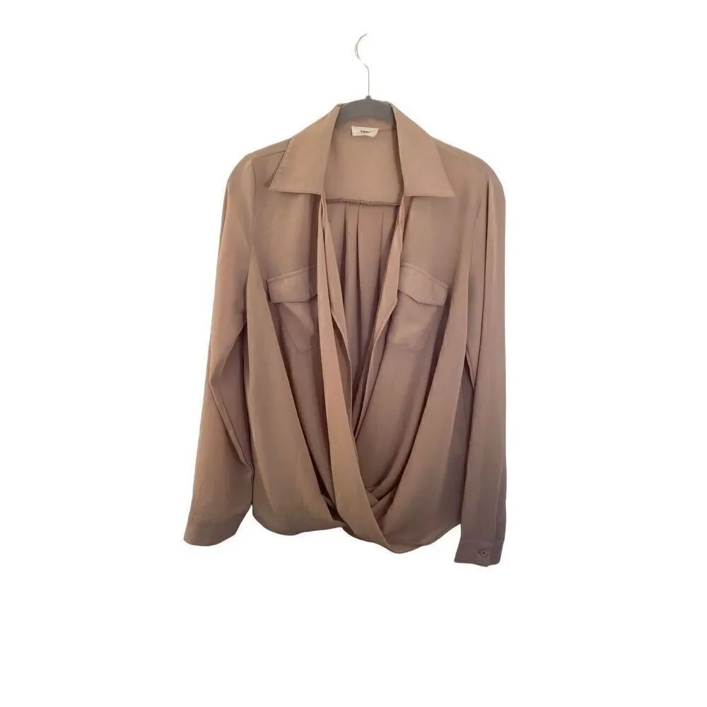 Tobi women’s open drape, front blouse, longsleeve Crossbody shirt, size small
